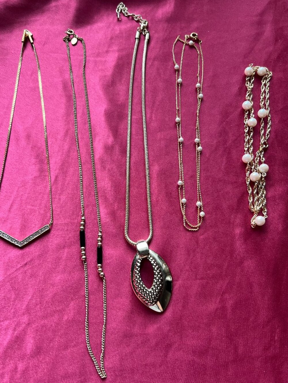 Avon Napier 5pc Mixed Lot Gold Tone Necklaces & Pendant w/ Rhinestone